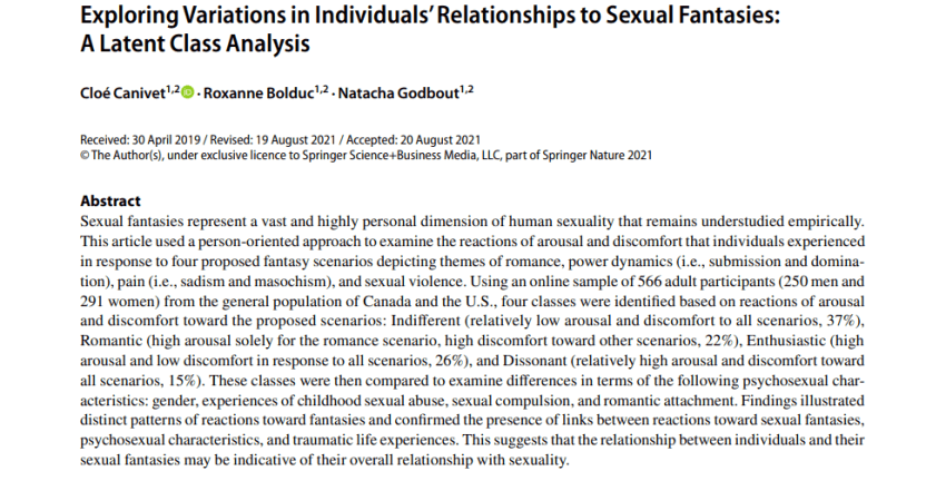 Exploring variations in individuals' relationships to sexual fantasies Cloe Canivet